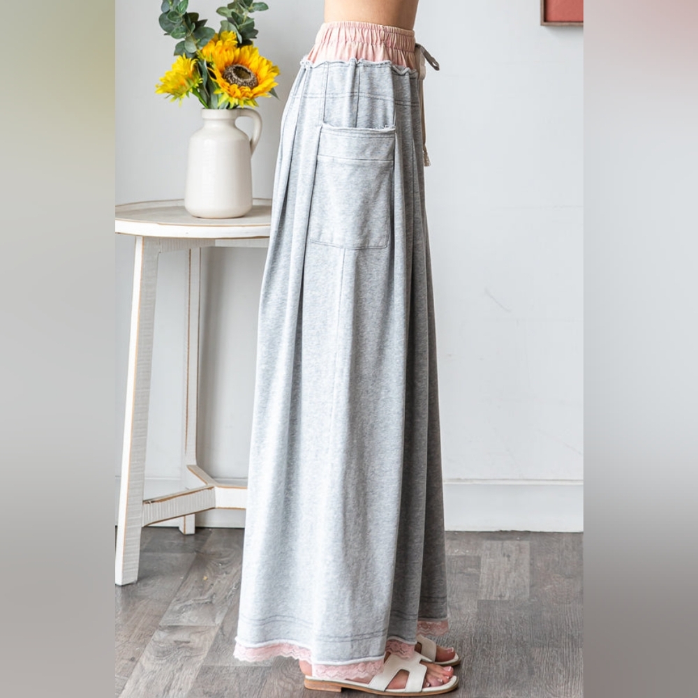 Oli & Hali WASHED TWOFER WAISTBAND WIDE LEG PANTS In H. GREY - Picture 6 of 7